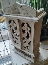 Beautiful vintage heavy cream indian wooden apothecary or jewelry cupboard