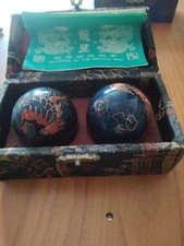 Vintage Chinese Boading Stress Balls, Maditation, Harmony,In A Black Pattern Box