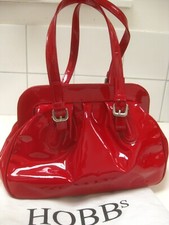 HOBBS RED LEATHER HAND BAG shoulder grab gladstone patent italy real classic