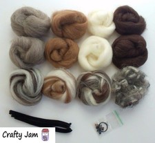 Natural 3D Animal Needle Felting Booster Kit Inc Wool, Coloured Glass Eyes, etc 