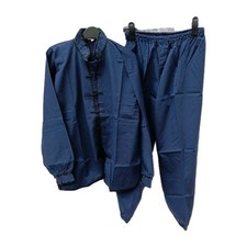 Chinese Style Top And Trousers Navy Size Medium Black Trim Double dragon Su Zhou