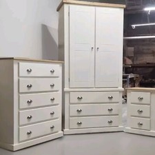 HANDMADE AYLESBURY IVORY+PINE 3 PIECE BEDROOM SET (WITH CUP HANDLES NOT FLAT-PAC