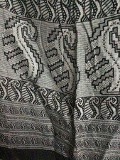 Indian Sari fabric 110cm x 492cm black light green paisley vintage