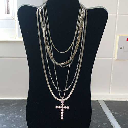 Six silver tone necklaces - silver,