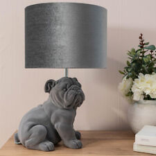Grey Velvet Bulldog Table Lamp