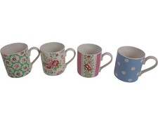 Set of 4 Cath Kidston Floral and Polka Dot Ceramic Mugs Multicoloured