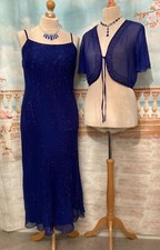 Dress 14 16 & Shrug Jacket Blue Beaded Gatsby Ballgown Evening Floaty Wedding