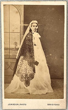CDV JOHNSON BRADFORD LADY BLACK LACE SHAWL ANTIQUE PHOTO VICTORIAN BONNET