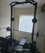 BodyMax CF470 Half Power Rack, 145kg Olympic Barbell Kit & bench & accessories
