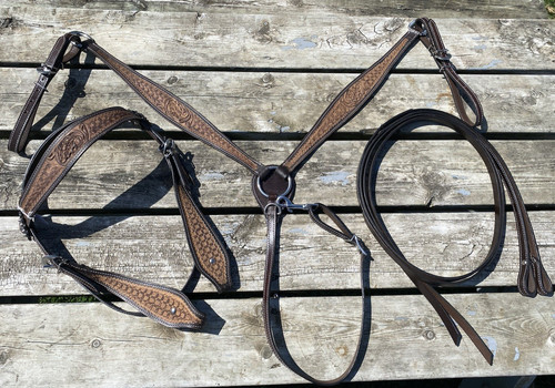 Two tone brn basket tooled - two-tone,