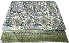 Indian KanthaQuilt Bedspread Bedding Throw Cotton Blanket  Single Bed Blockprint