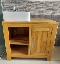 Counter Top Basin Vanity Unit, Solid Oak unit with rectangular ceramic Basin
