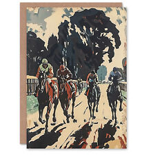 Horse Racing Scene Modern Artwork Jockeys Bold Greeting Card Birthday Him Her