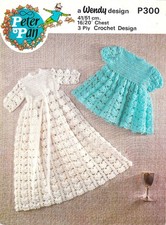 PETER PAN Vintage Crochet Pattern P300 Baby Christening Gown & Dress 16-20" 3 Pl