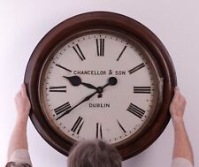 Antique Wall Clock Fusee 19 inch Dial Chancellor @ Sons Dublin original Oak Case