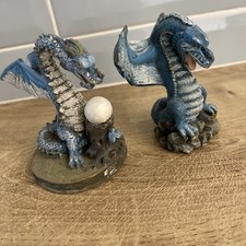 Vintage Pair of Blue Dragons Figurines 4inch Tall Resin Sculptures Ornaments X2