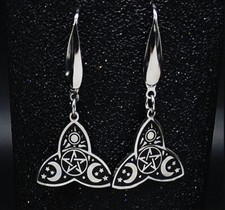 Leaf Pentagram Hamsa Hand Earrings Nature Witch Triquetra Pagan Chakra Uk Seller