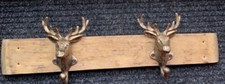 Cast Iron Stag Head mounted on Oak Whiskey Barrel Stave - Coat/Key Rack - New