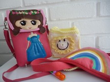 Girls Children's Kids Bags X3 Girls Rainbows Flowers Synthetic Cloth Knitted