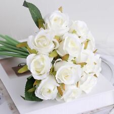 12 Head Artificial Flowers Silk Rose Fake Flower With Stem Wedding Party Bouquet