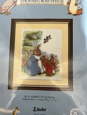 BEATRIX POTTER PETER RABBIT'S MUM WITH SISTERS GOING TO SCHOOL CROSS STITCH KIT