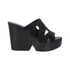 ROBERT CLERGERIE Womens Delphy Leather Casual Heeled Sandals Black 38 RRP 450