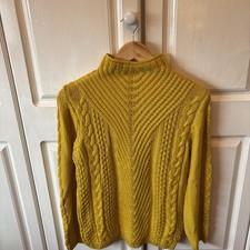 Peregrine Mustard Cable Knit 100% Wool Fisherman Jumper Size M Soft Feeling 