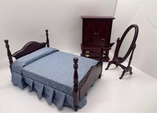 Dolls House furniture double four poster bed set  bedroom set in 1/12th Scale