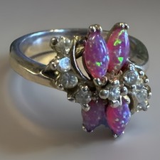 Sterling Silver Ethiopian Pink Fire Opal & White Zircon Gem Gemstone Ring Size P