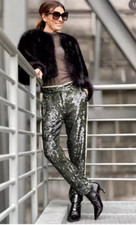 ZARA GREEN SEQUIN TROUSERS