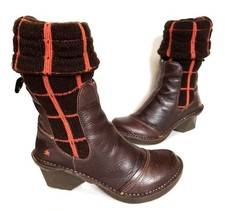 Ladies The ART Company Brown Leather Mid heel Ankle Boots Size UK 4 (37) Exc