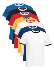 Fruit of the Loom Short Sleeve Cotton Contrast Collar Hoops Ringer Tee T-Shirt