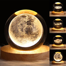 LED Crystal Ball Table Lamp USB 3D Moon Planet Globe Galaxy Night Light Bedside