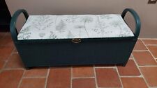 Upcycled Ottoman storage box with handles dark green Lloyd Loom Style