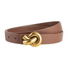 Women Real Leather Waistband Design Belt Knot Buckle Adjustable Jeans Decoration