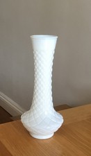 Vintage Hoosier Milk Glass White  Vase Diamond Waffle 9”
