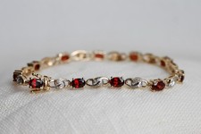 Gold Garnet Bracelet - Multi Diamond 9ct Yellow Gold Oval Garnet Link Bracelet