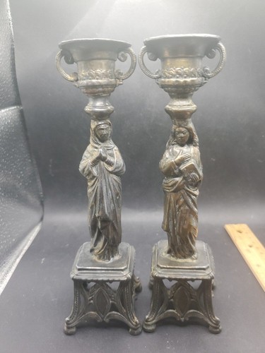 Antique pair metal church - pair,