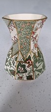 Mason Ironstone Patchwork Applique Green Vase. 16cm High 