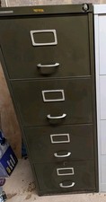 Vintage Dark Green Large 4-Drawer Metal Filing Cabinet - Collection Only
