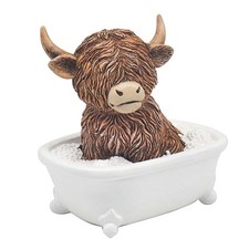 Figurine Ornament Resin Highland Cow Soaking on Bathtub Home Decor Gift Idea