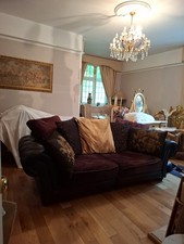 FISHPOOLS Chenille Real Leather 3 Srater Sofa with Embrodetrd Cushions In Brown