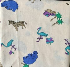 2 Large Pieces Of Nursery Cute  Blue Zoo African Animals Zebra Hippo Fabric