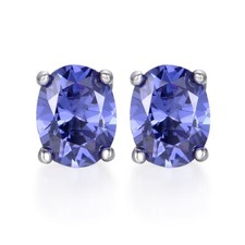 Ladies Earrings Sterling 925 Solid Silver 2.4 Carat Oval Cut Purple Tanzanite