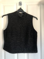 MARKS & SPENCER SIZE 14 LIMITED EDITION BLACK SPARKLE CROPPED SLEEVELESS TOP