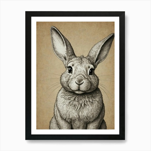Rabbit art print framed - art, wall
