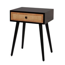 Bedside Table 1 Drawer MDF Matt Black Rattan Effect (H)580mm (W)450mm (D)450mm