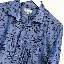 Jeff Banks Shirt Mens Large L Casual Floral Purple Black Long Sleeve