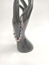 925 Sterling Silver Amethyst & Pearl Bracelet Toggle Closure 21cm Length 15g