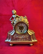 Antique Bronze Cherub Clock Mantel Figural Clock 10-20's